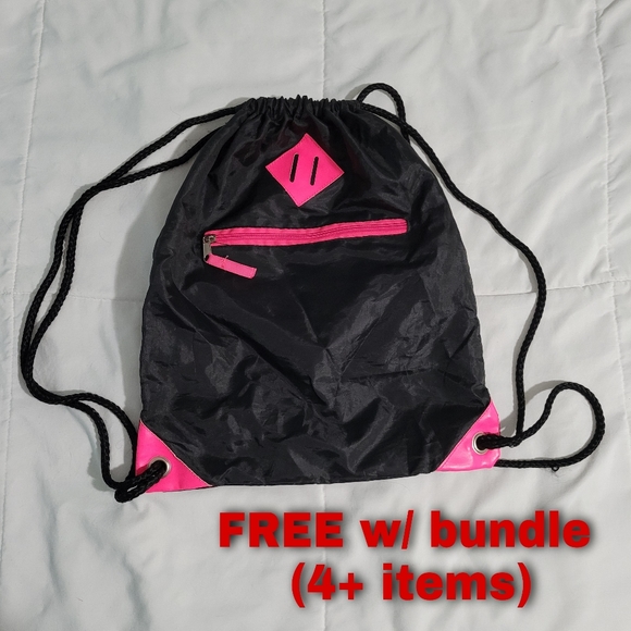 Bags | Drawstring Black Hot Pink Backpack Small Bag Bags | Poshmark